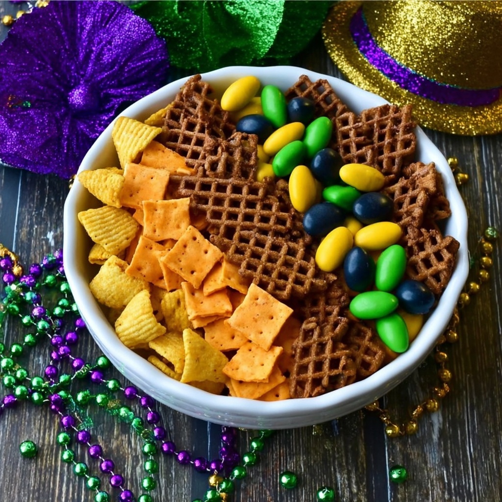 Mardi Gras Snack Mix - A Quick and Easy Appetizer Recipe - Recipe Image