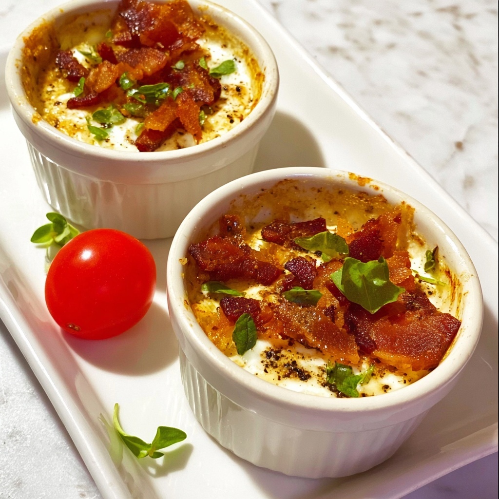 Baked Egg Cups with Cherry Tomatoes, Monterey Jack, Basil, and Bacon Recipe - Recipe Image