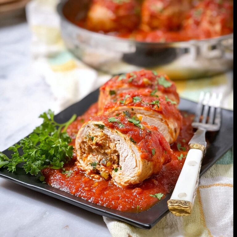 Pork Braciole with Cornbread, Pecans, and Tomato Basil Sauce Recipe