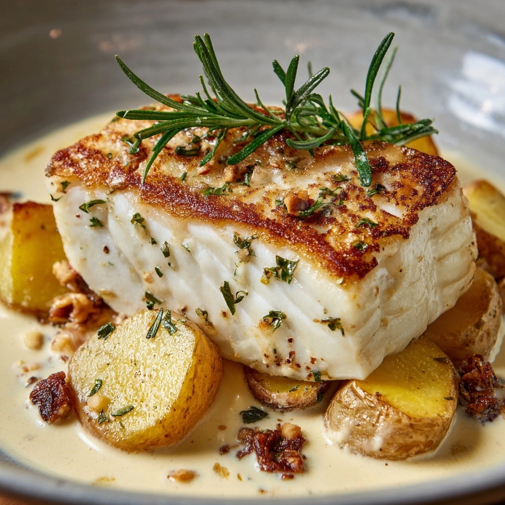 Cod & Potatoes in Rosemary Cream Sauce Recipe - Recipe Image