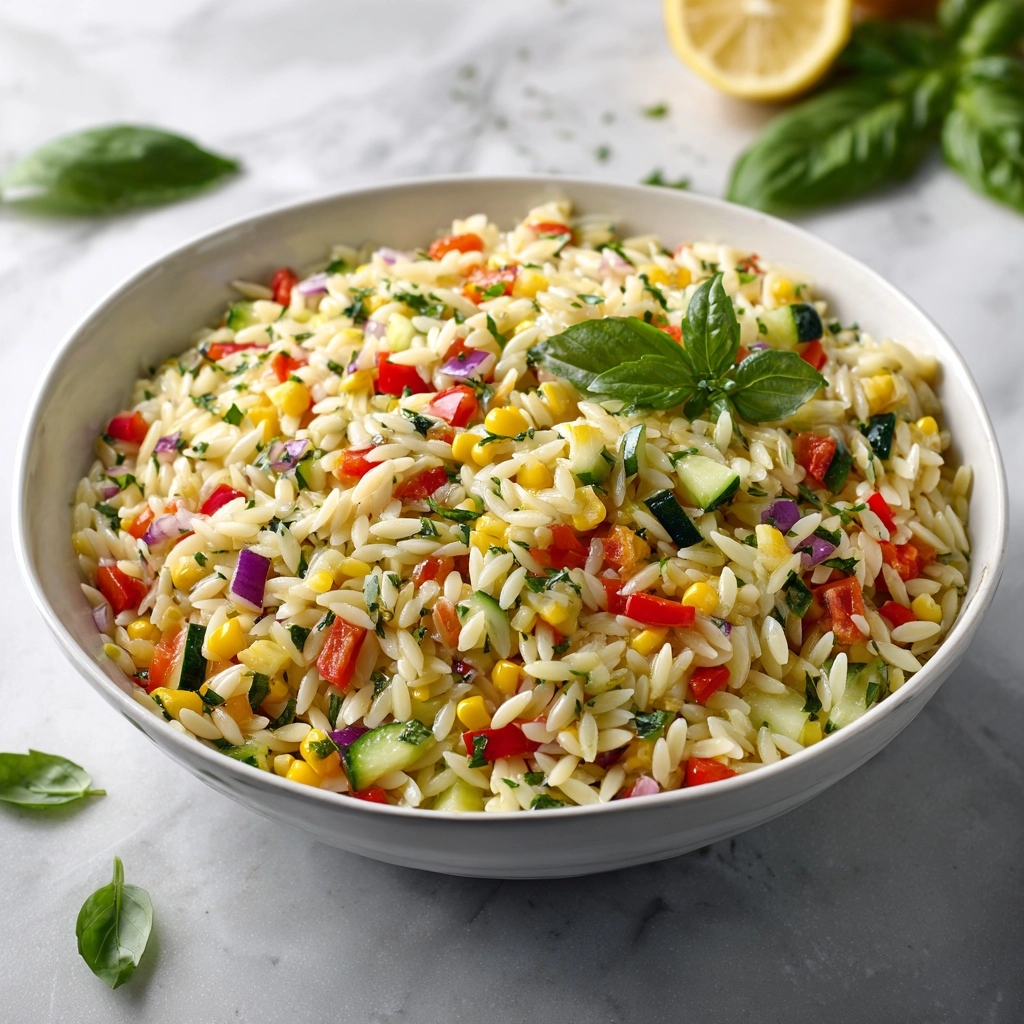 Lemony Rainbow Orzo Salad Recipe - Recipe Image