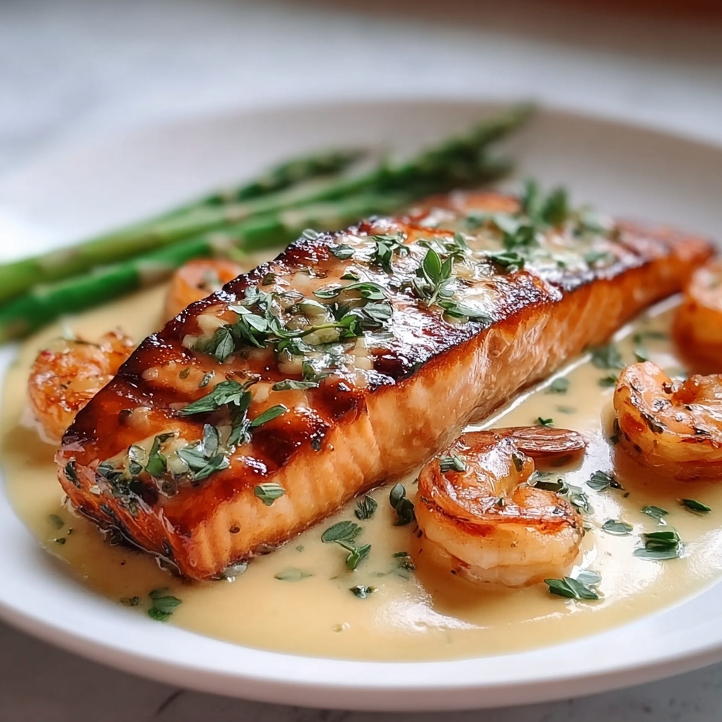 Creamy Lemon Butter Salmon and Shrimp Skillet Recipe - Recipe Image