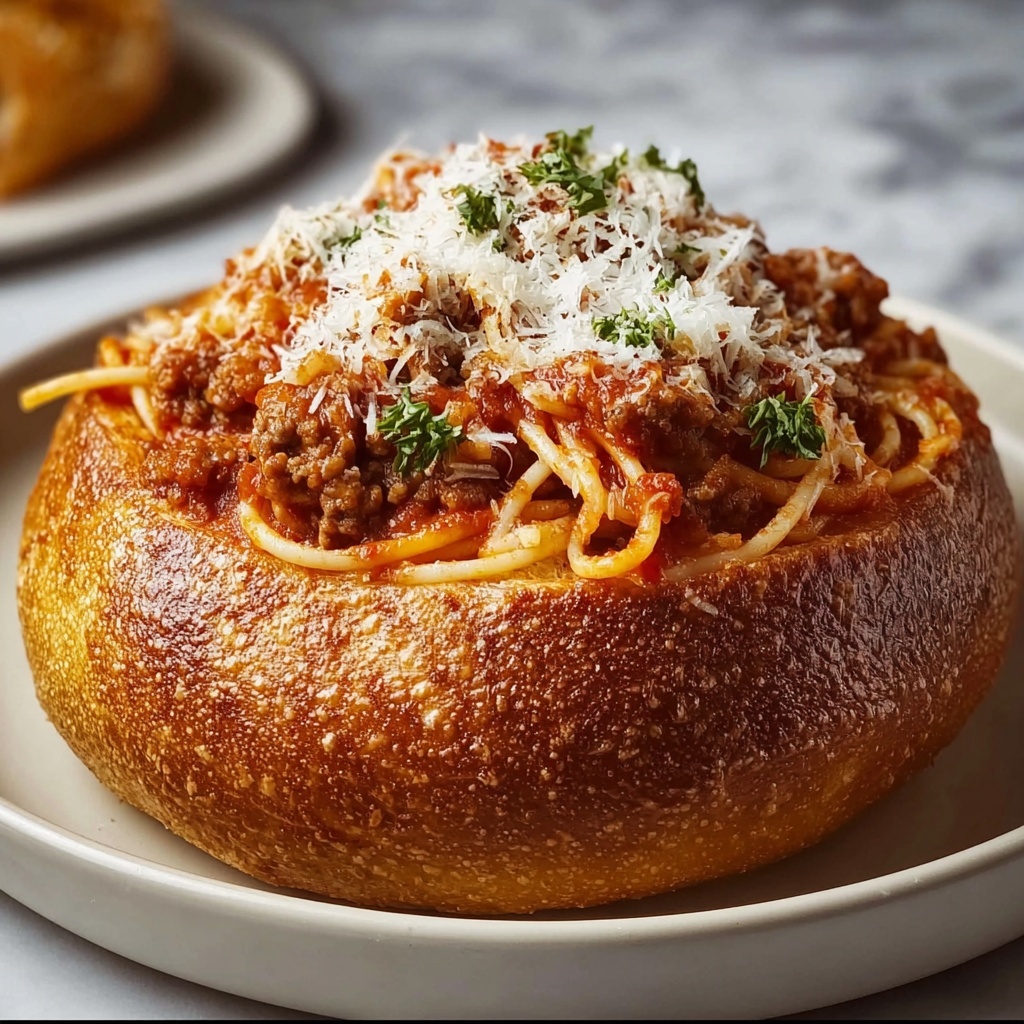 Personal Spaghetti Bread Bowls Recipe - Recipe Image