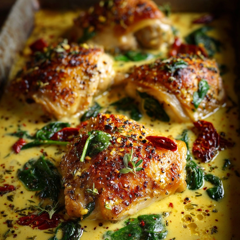 Smothered Baked Chicken with Creamed Spinach and Sun-Dried Tomatoes Recipe - Recipe Image