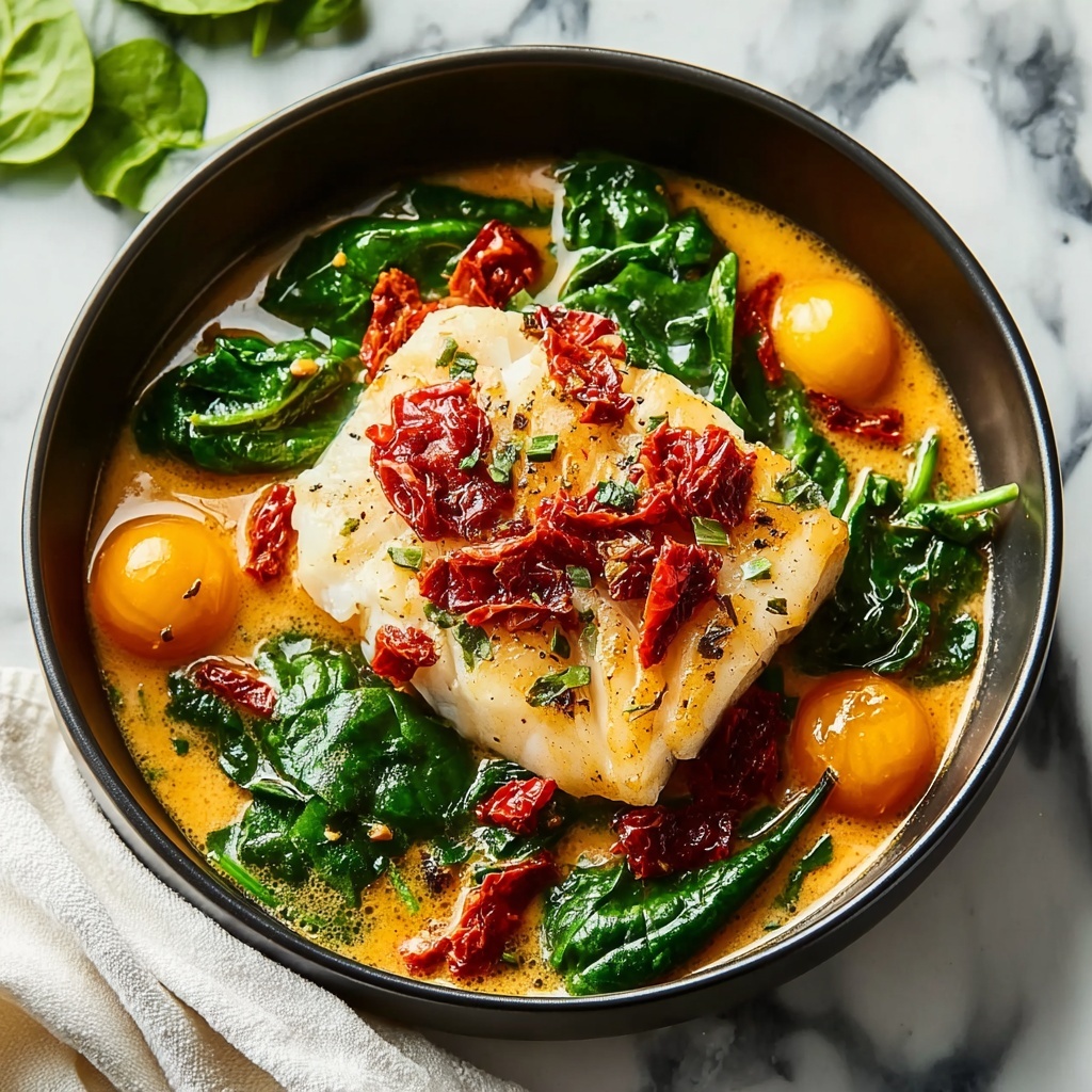 Creamy Keto Tuscan Cod with Spinach and Sun-Dried Tomatoes Recipe - Recipe Image