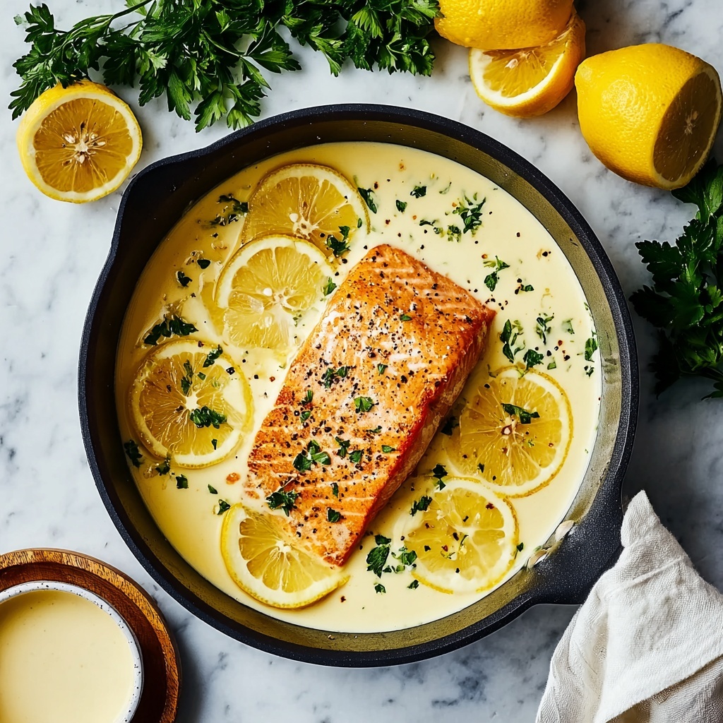 Baked Salmon with Lemon Butter Cream Sauce Recipe - Recipe Image