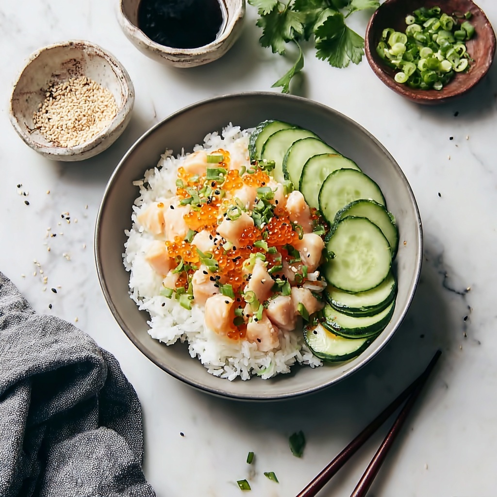 Crispy Rice Salmon Cucumber Salad with Creamy Asian Dressing Recipe - Recipe Image