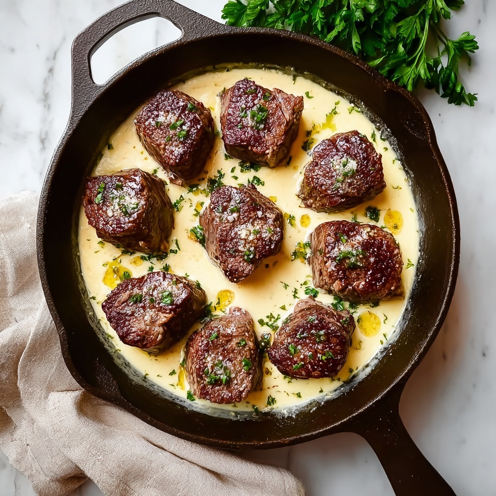 Garlic Butter Steak Bites with a Rich Parmesan Cream Sauce Recipe - Recipe Image