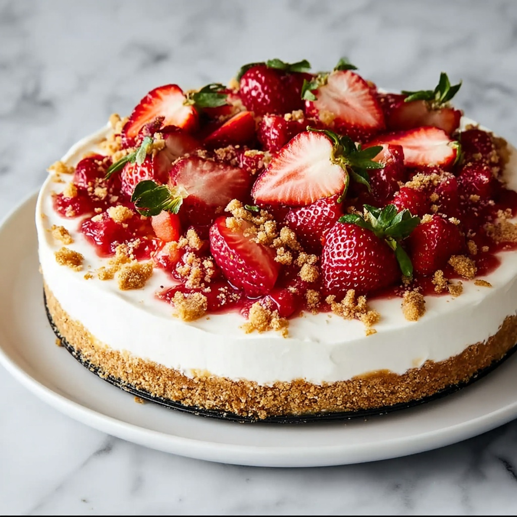 No-Bake Strawberry Crunch Cheesecake Recipe - Recipe Image