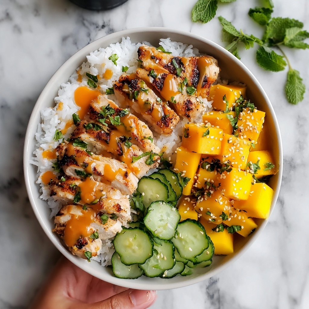 Chili Crisp Chicken Mango Cucumber Rice Bowl Recipe - Recipe Image