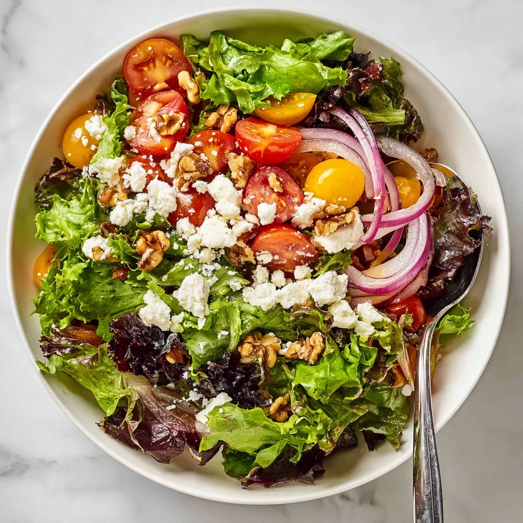 Spring Mix Salad with Feta, Walnuts, and Red Wine Vinaigrette Recipe - Recipe Image