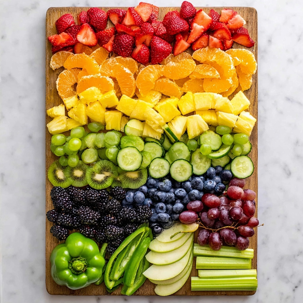 St. Patrick's Day Rainbow Fruit and Veggie Snack Board Recipe - Recipe Image