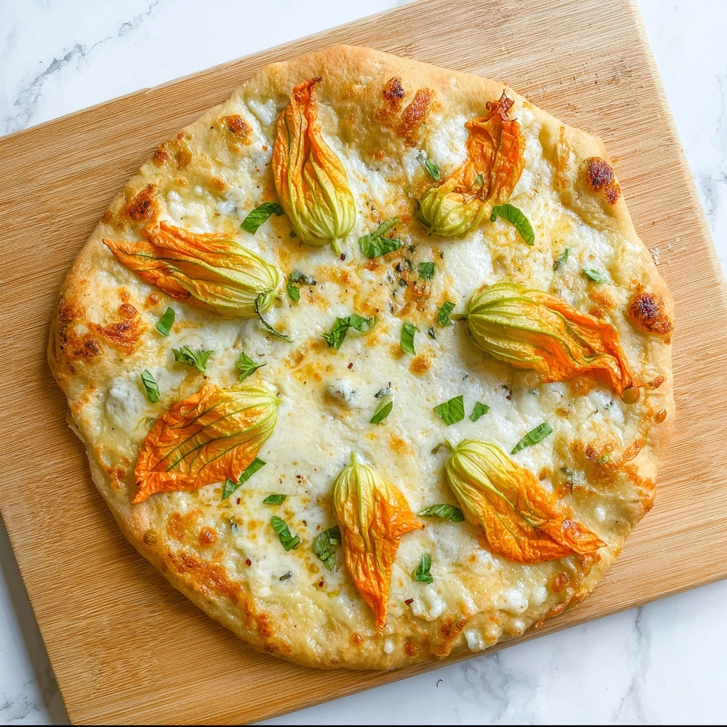 Zucchini Flower Pizza with Goat Cheese and Fresh Basil Recipe - Recipe Image