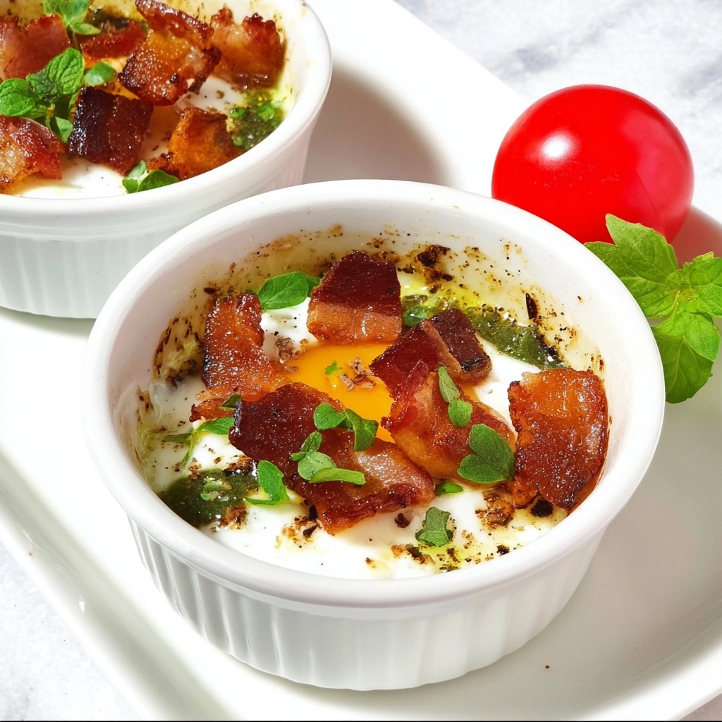 Baked Egg Cups with Cherry Tomatoes, Monterey Jack, Basil, and Bacon Recipe - Recipe Image