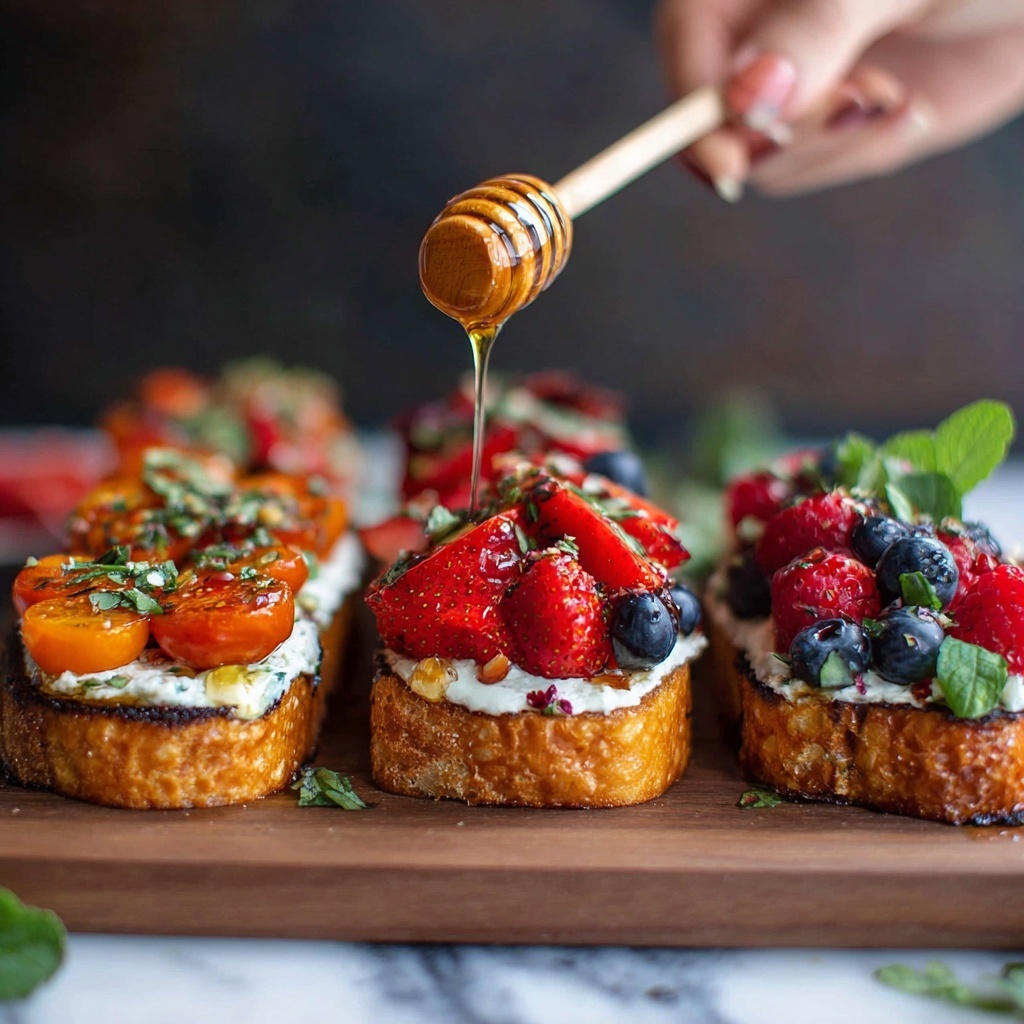 Whipped Goat Cheese Bruschetta with Honey Balsamic Reduction and Fresh Berries Recipe - Recipe Image