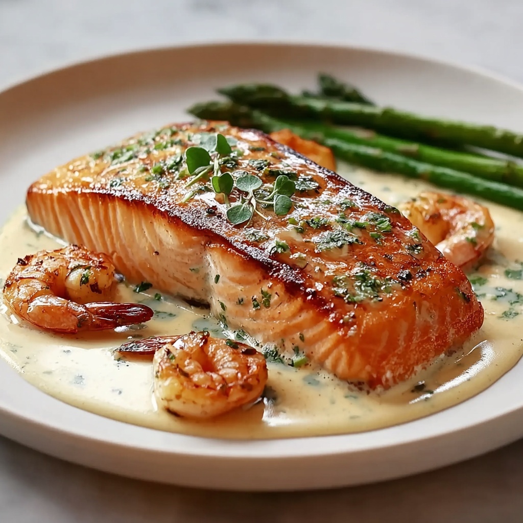 Creamy Lemon Butter Salmon and Shrimp Skillet Recipe - Recipe Image