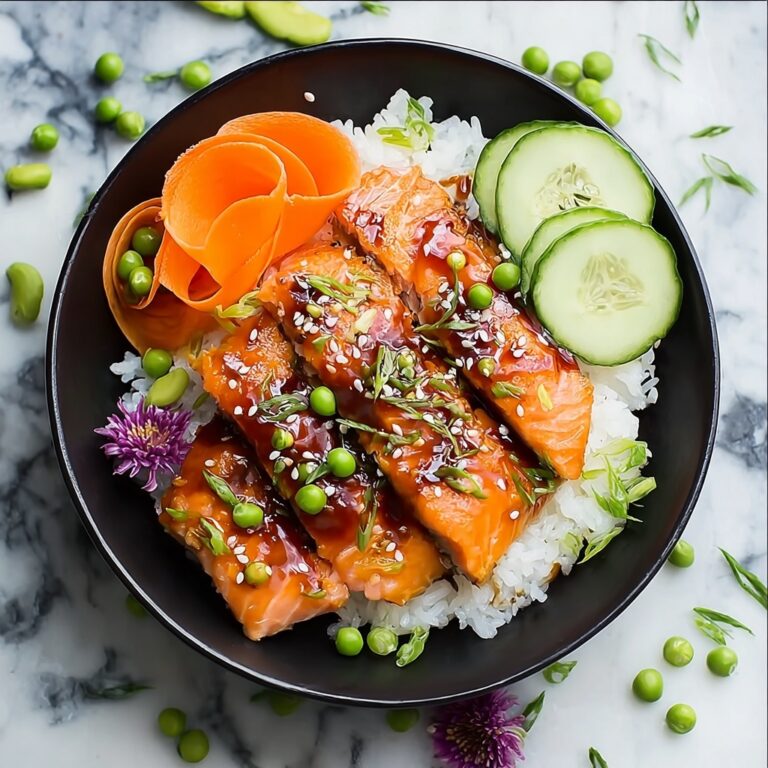 Teriyaki Salmon Bowl with Rice and Fresh Vegetables Recipe
