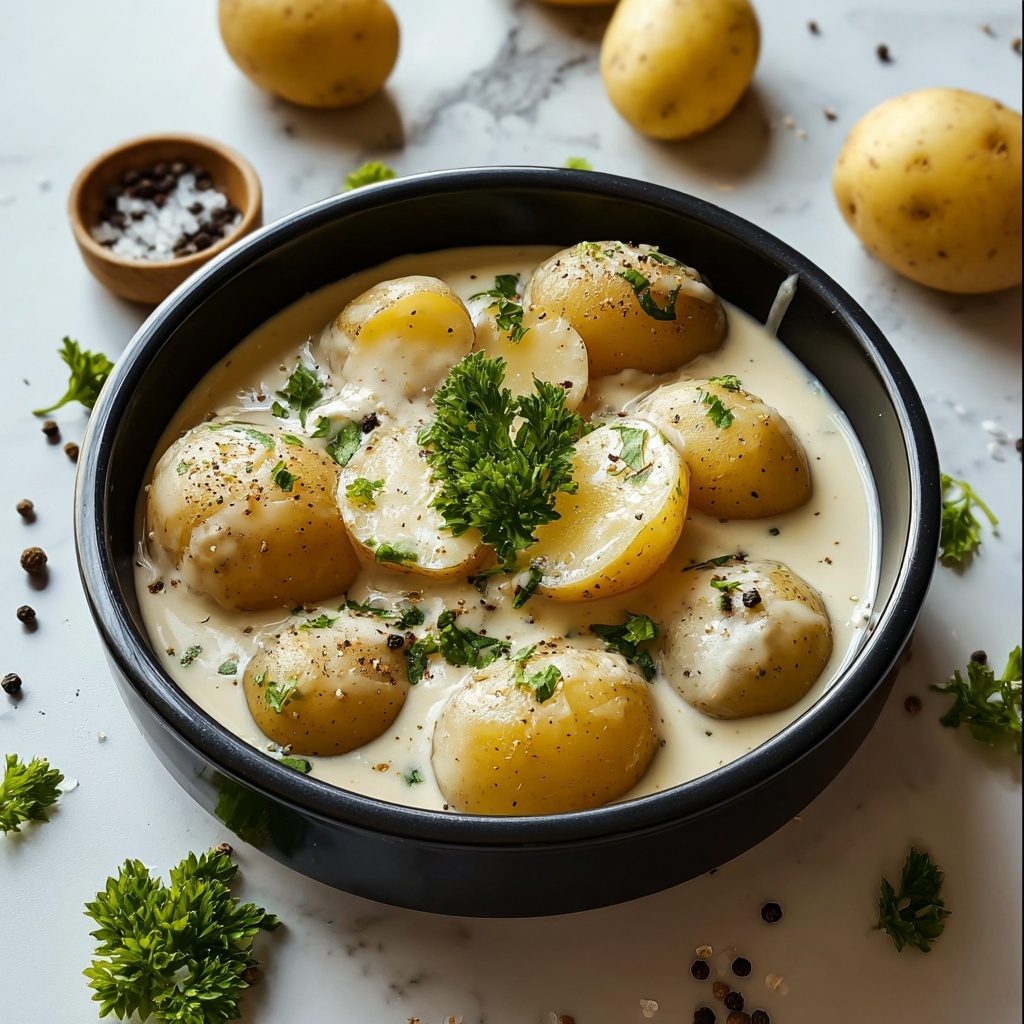 Creamy Garlic Sauce Baby Potatoes Recipe - Recipe Image