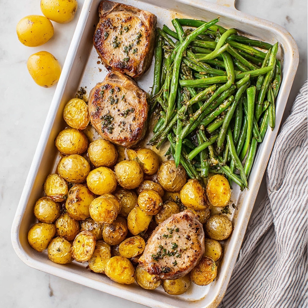 Sheet Pan Pork Chops with Potatoes and Green Beans Recipe - Recipe Image