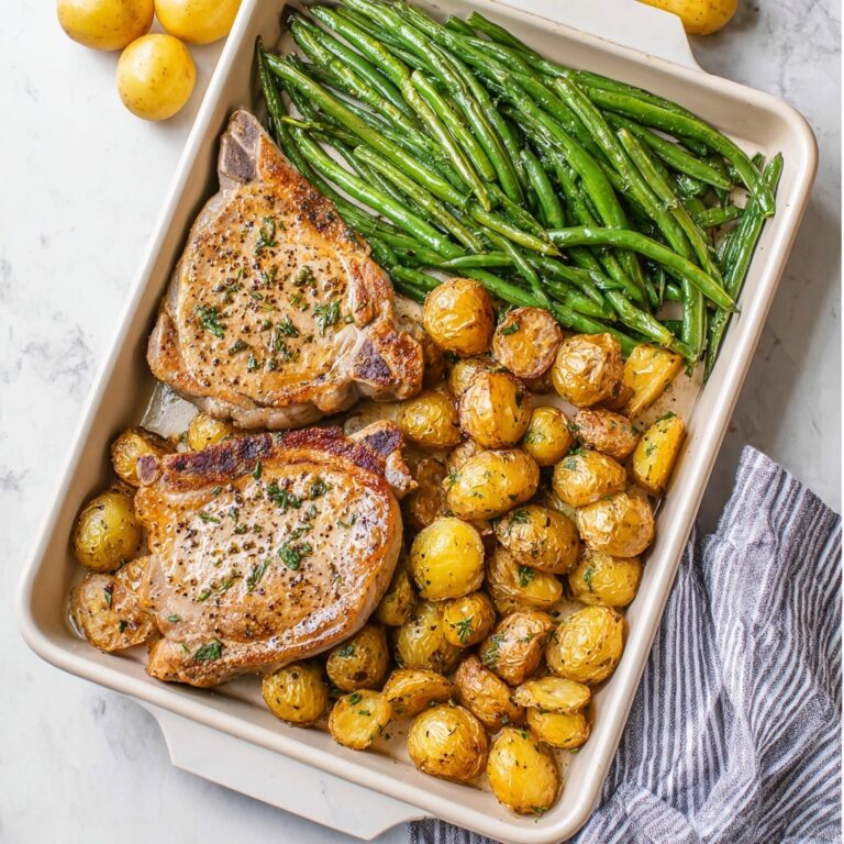 Sheet Pan Pork Chops with Potatoes and Green Beans Recipe