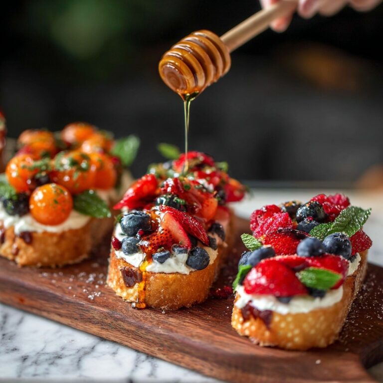 Whipped Goat Cheese Bruschetta with Honey Balsamic Reduction and Fresh Berries Recipe
