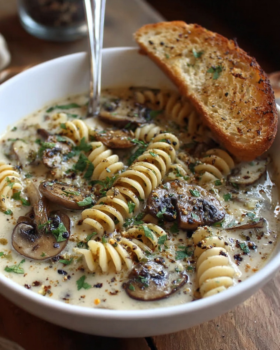 Creamy Mushroom Pasta Soup Recipe - Recipe Image