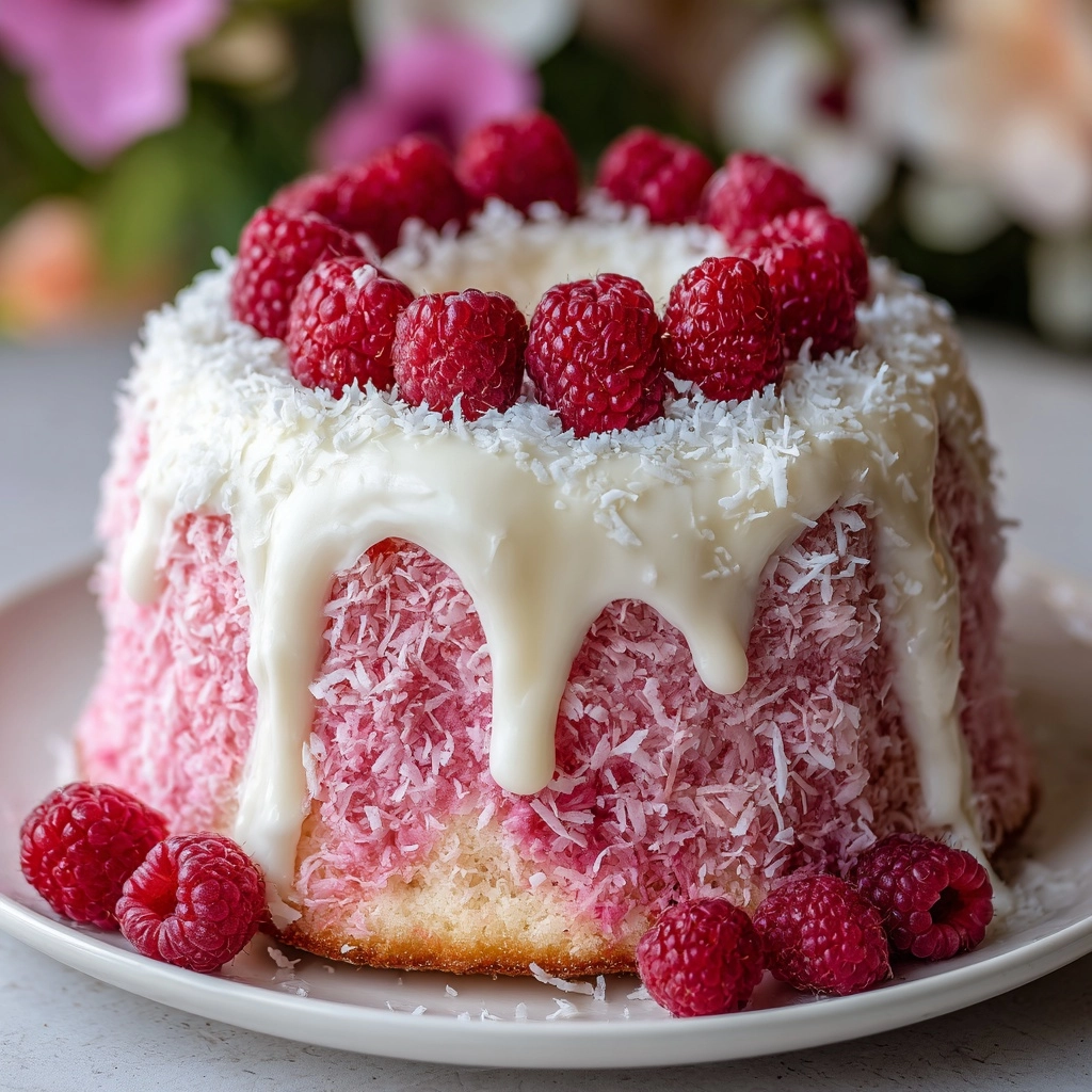 Raspberry Coconut Snowball Cake Recipe - Recipe Image