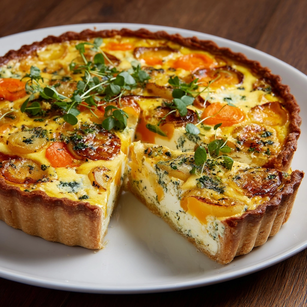 Carrot Quiche with Cheddar and Roasted Onions Recipe - Recipe Image