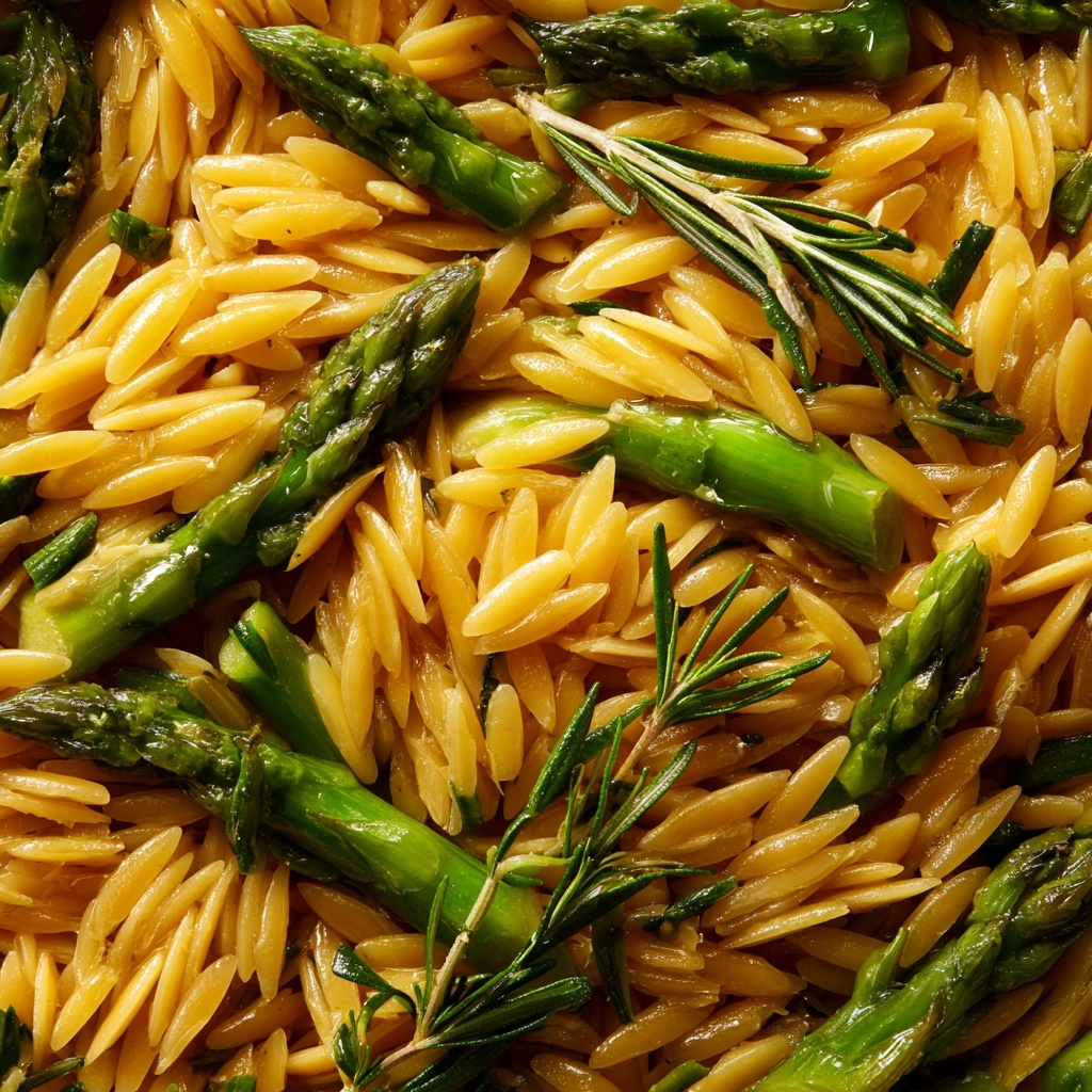 Creamy Orzo with Garlic Butter Asparagus Recipe - Recipe Image