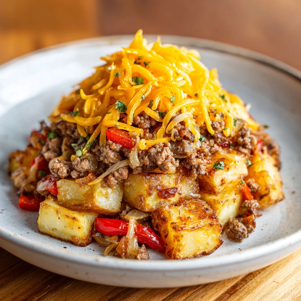 Loaded Breakfast Hash with Bacon, Sausage, Eggs, and Cheddar Recipe - Recipe Image