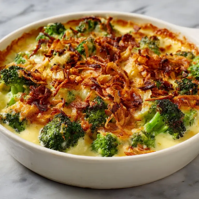 Broccoli Cheddar Gratin with Crispy Onions Recipe