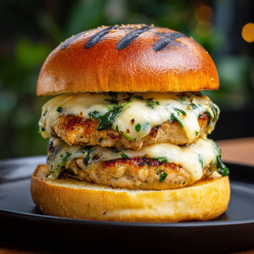 White Cheddar and Spinach Chicken Burgers Recipe - Recipe Image