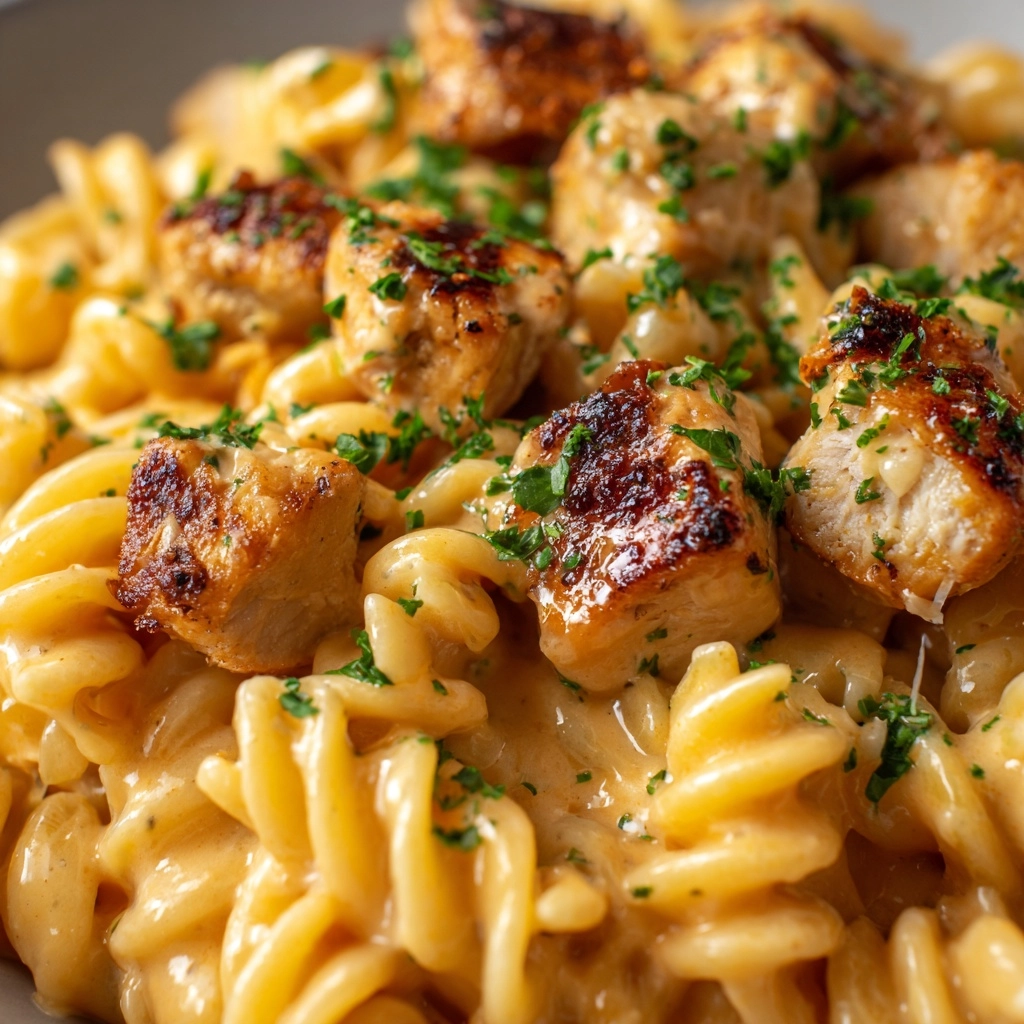 Creamy Smoky White Cheddar Honey Butter Chicken Pasta Skillet Recipe - Recipe Image