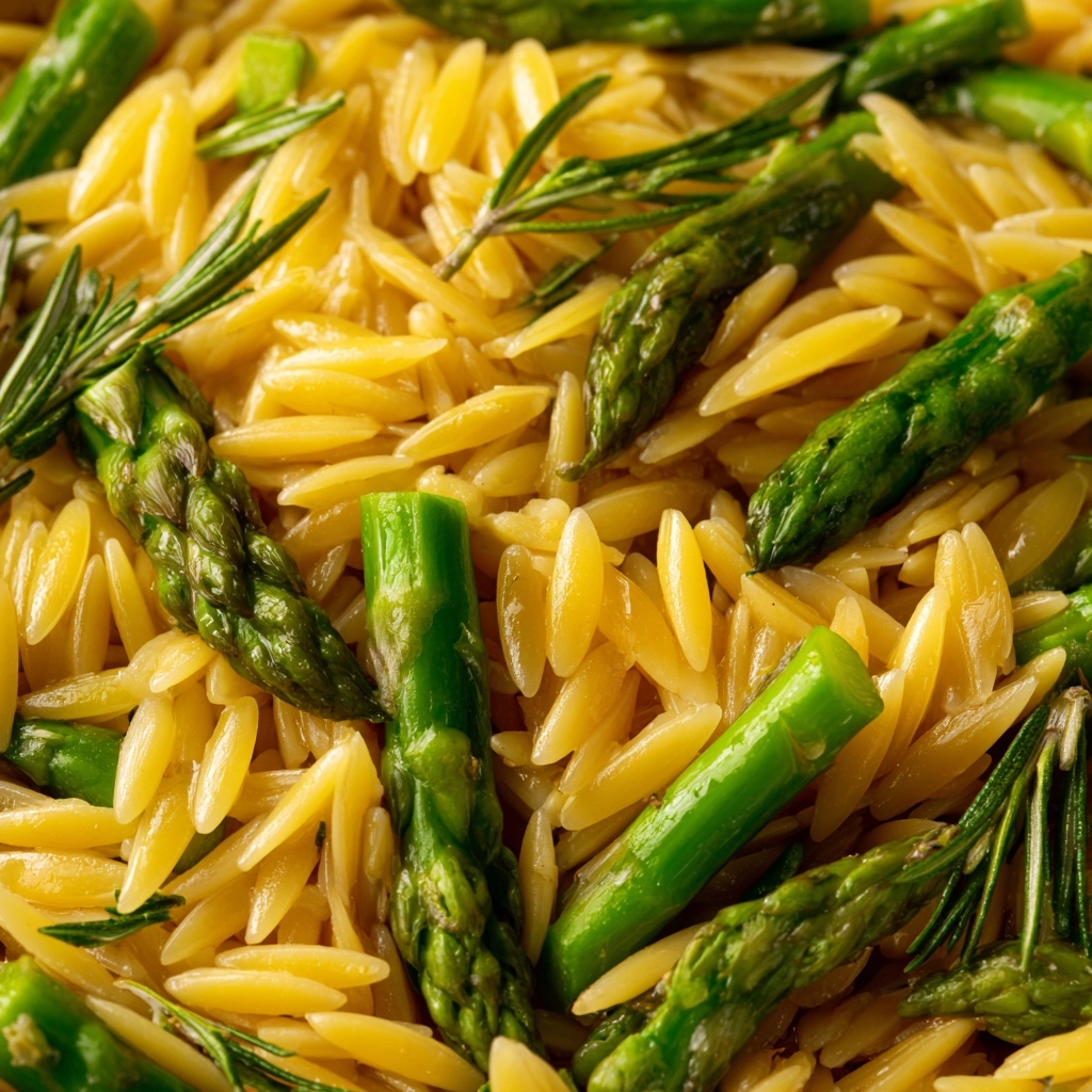 Creamy Orzo with Garlic Butter Asparagus Recipe - Recipe Image