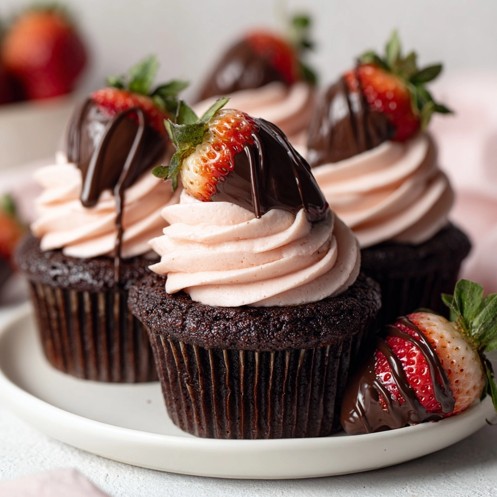 Chocolate Covered Strawberry Cupcakes Recipe - Recipe Image