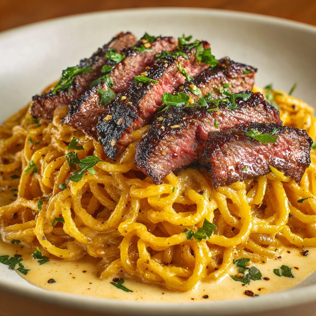 Garlic Butter Steak Lightning Noodles Recipe - Recipe Image