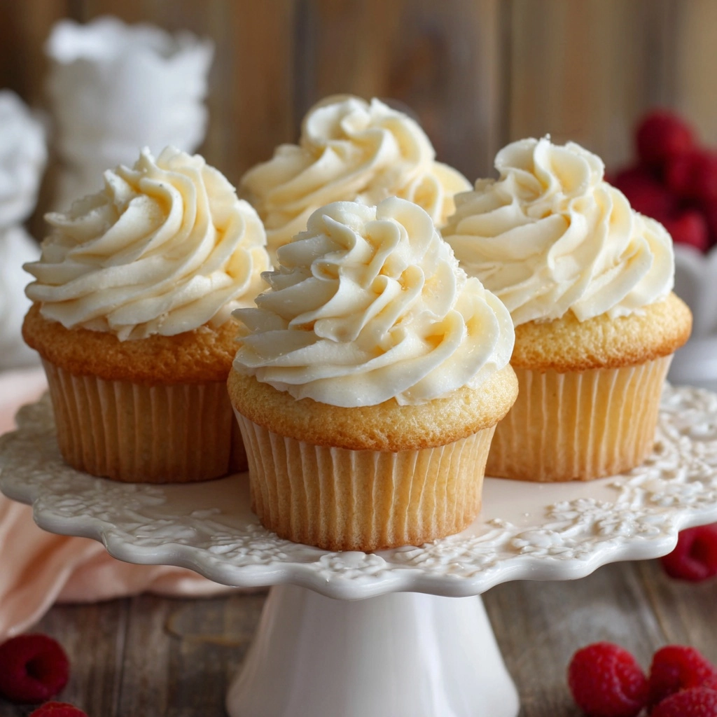 Almond Wedding Cake Cupcakes with Raspberry Filling Recipe - Recipe Image
