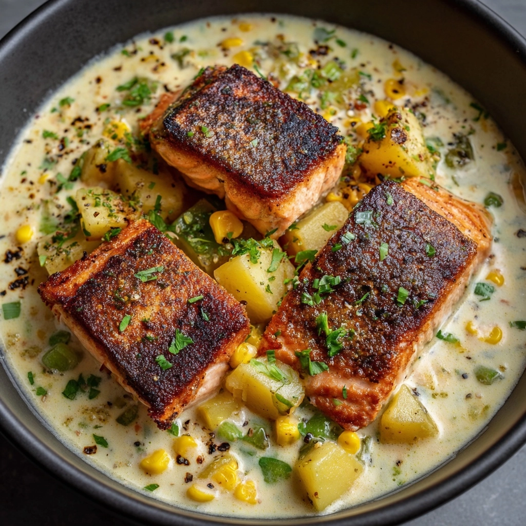 Creamy Blackened Salmon Chowder Recipe - Recipe Image