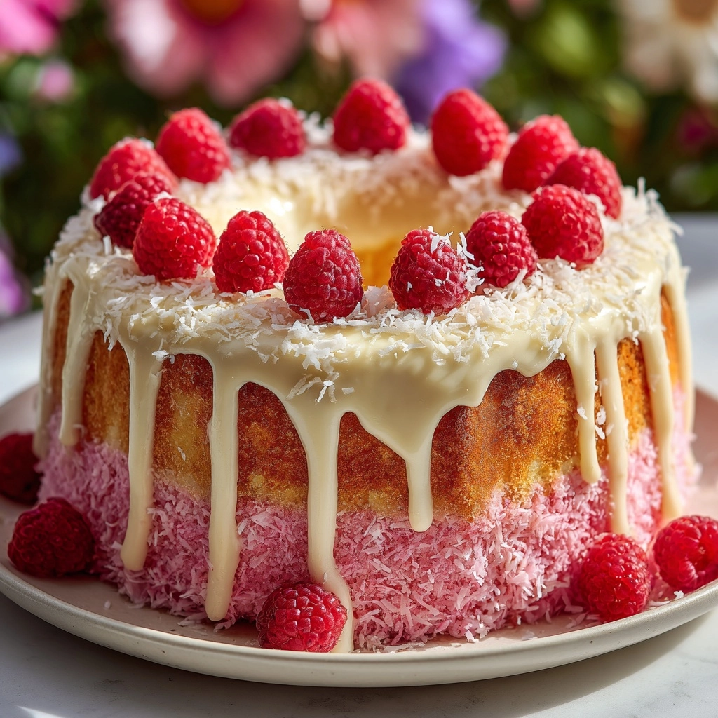 Raspberry Coconut Snowball Cake Recipe - Recipe Image