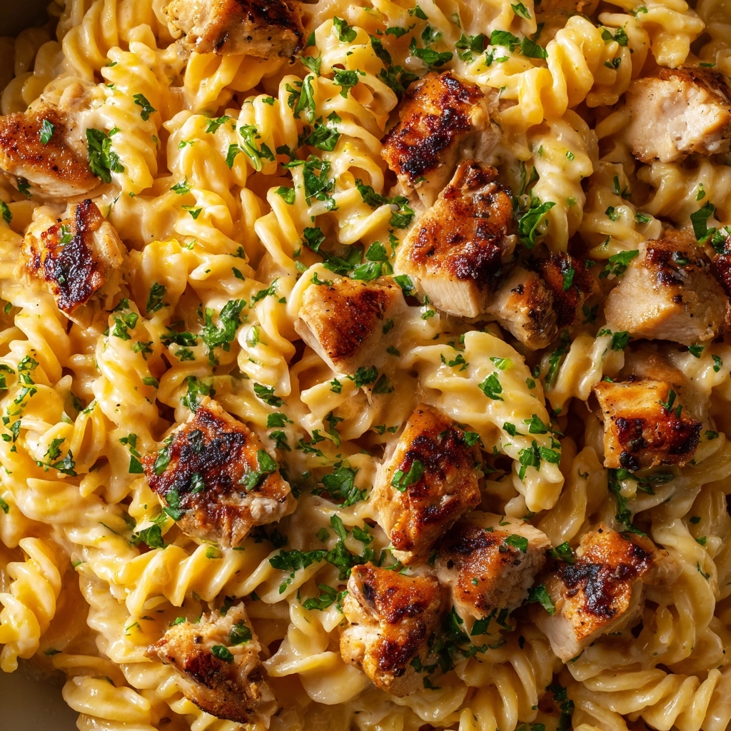 Creamy Smoky White Cheddar Honey Butter Chicken Pasta Skillet Recipe - Recipe Image