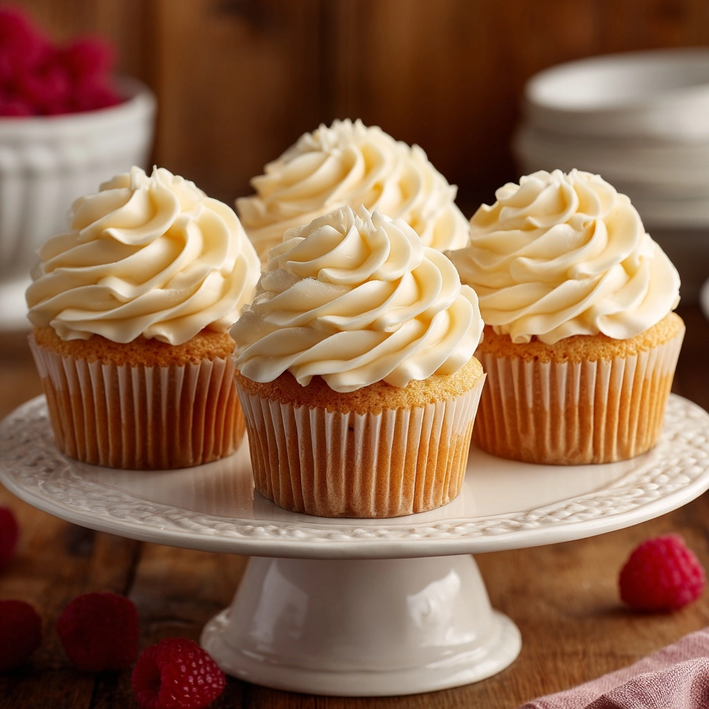 Almond Wedding Cake Cupcakes with Raspberry Filling Recipe - Recipe Image