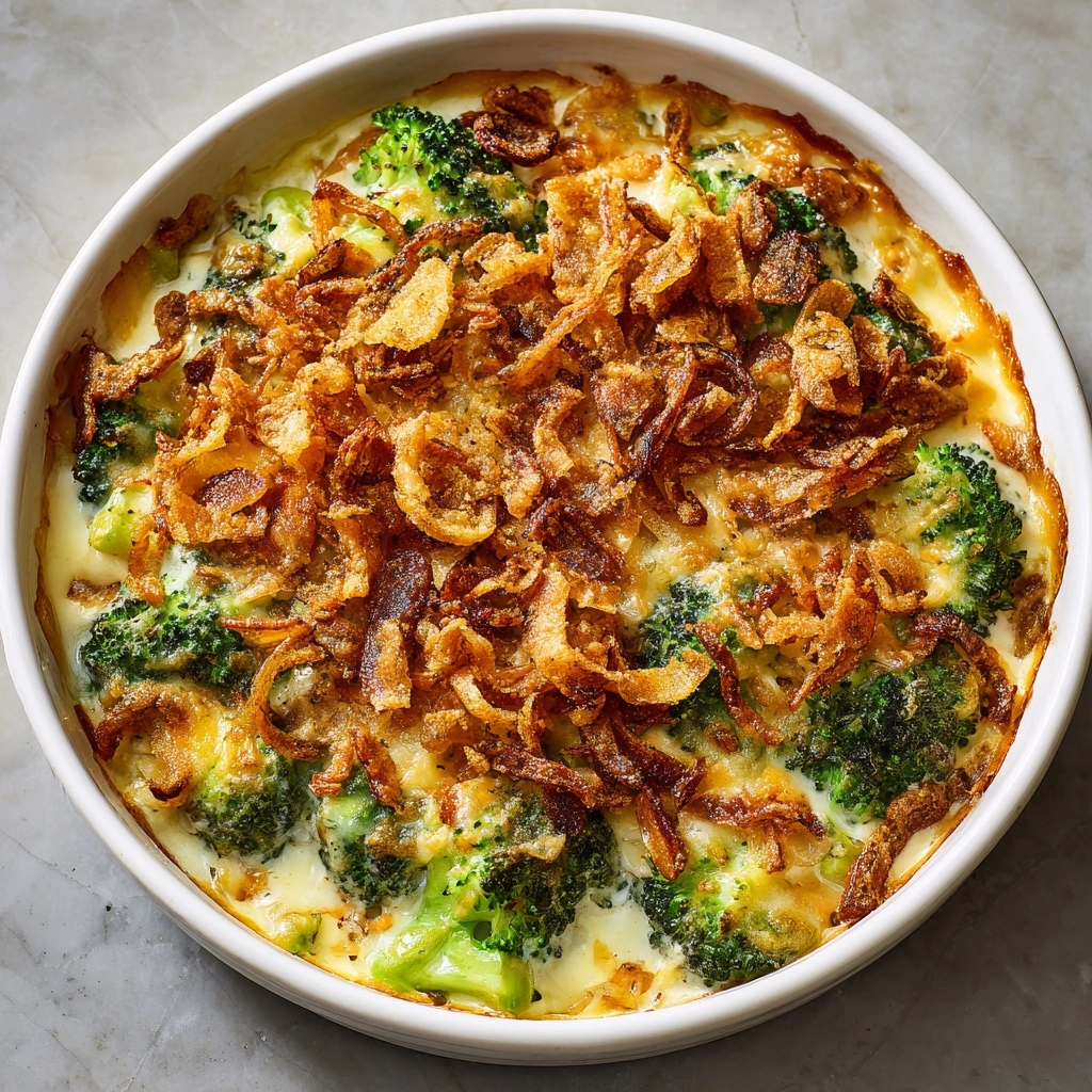 Broccoli Cheddar Gratin with Crispy Onions Recipe - Recipe Image