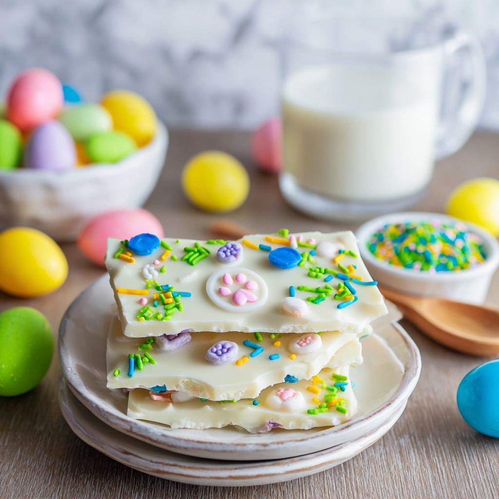 Easter Bunny Oreo Bark with Chocolate Feet and Grass Sprinkles Recipe - Recipe Image