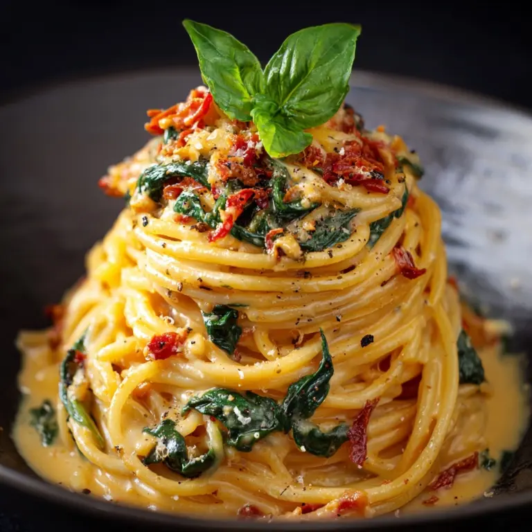 Spaghetti & Spinach with Sun-Dried Tomato Cream Sauce Recipe