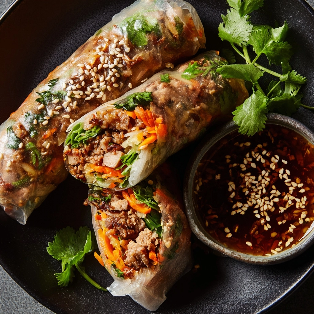 Beef Spring Rolls with Peanut Lime Sauce Recipe - Recipe Image