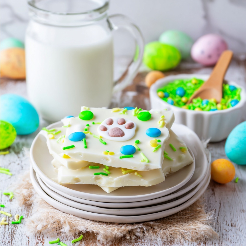 Easter Bunny Oreo Bark with Chocolate Feet and Grass Sprinkles Recipe - Recipe Image