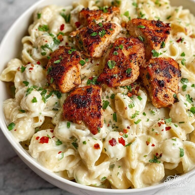 Garlic Cajun Chicken Bites with Creamy Spinach Artichoke Alfredo Pasta Recipe