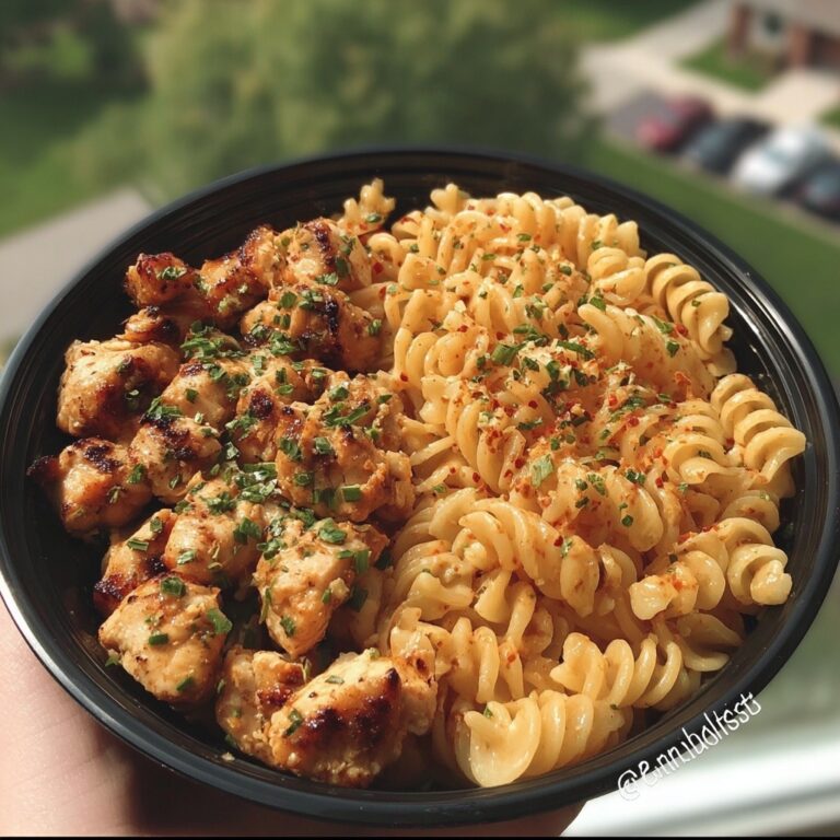 Garlic Butter Cajun Chicken Bites with Spicy Alfredo Twisted Pasta Recipe
