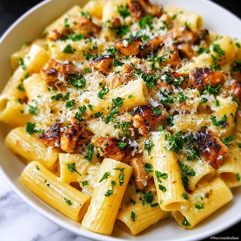 Garlic Butter Chicken Pasta with Rigatoni and Parmesan Recipe