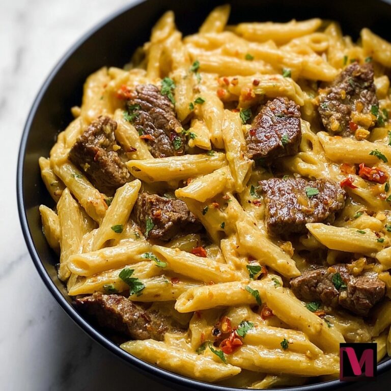 One-Skillet Cheesy Spicy Garlic Butter Steak Pasta Recipe